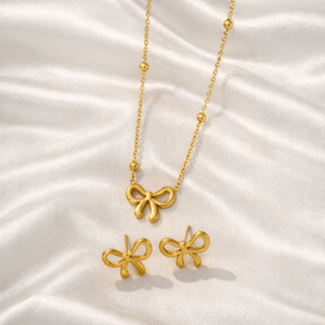 Anti tarnish Elegant Bow Necklace with Earrings set