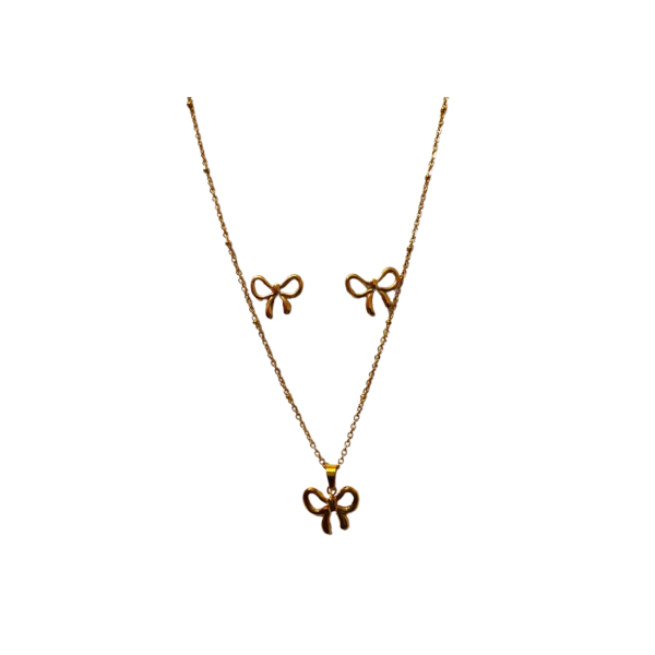 Anti tarnish Elegant Bow Necklace with Earrings set - Image 2