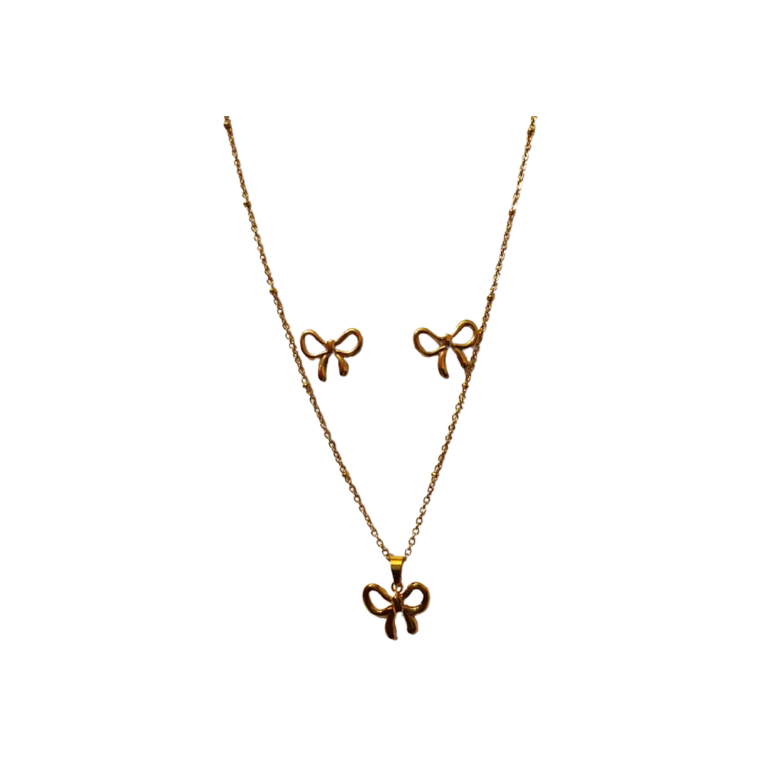 Anti tarnish Elegant Bow Necklace with Earrings set