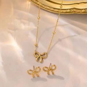 Anti tarnish Elegant Bow Necklace with Earrings set