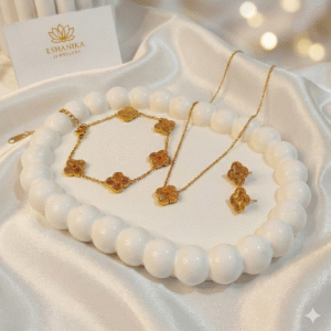 Stainless Steel Gold Plated set of Golden Anti Tarnish Clover Jewellery set or Women And Women