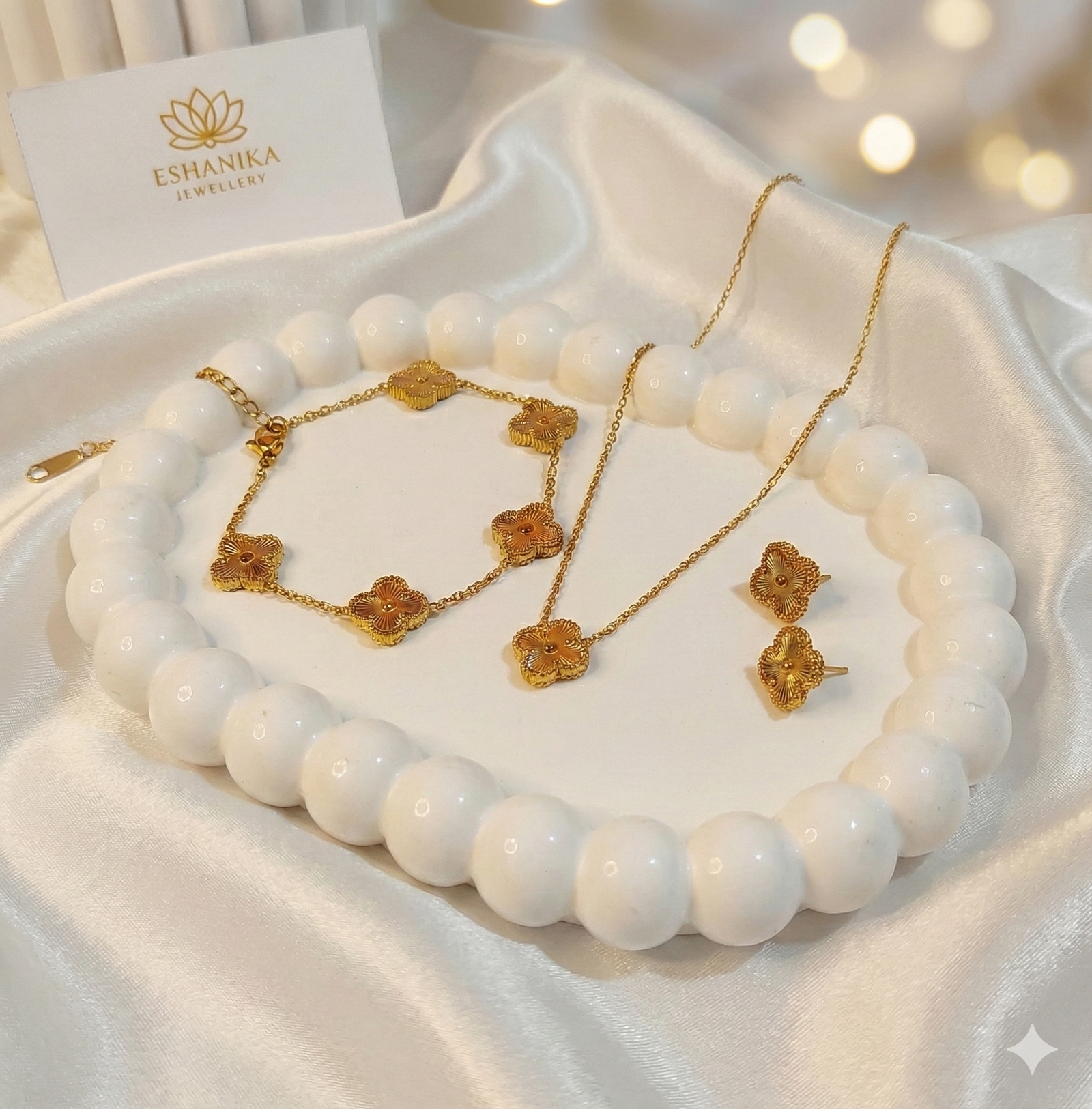 Stainless Steel Gold Plated set of Golden Anti Tarnish Clover Jewellery set or Women And Women