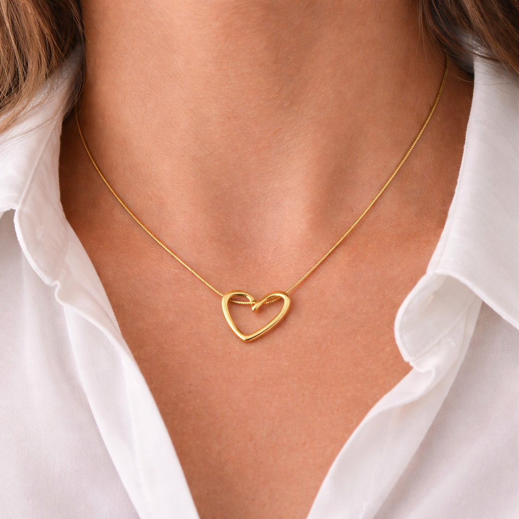 Anti Tarnish Heart Themed Pendent Chain18K Gold Plated for Women - Image 4