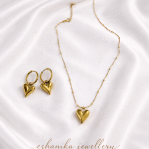 Anti Tarnish Heart Themed Pendent Chain With Earrings18k gold plated for Women