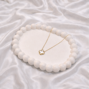 Stainless Steel Gold Plated set of White Anti Tarnish Clover Pendent chain For Girls And Women
