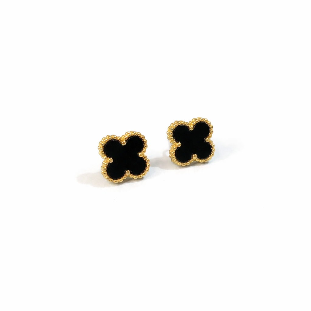 Anti Tarnish Black Clover Earrings