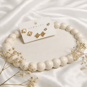 Clover and White stone mini Earrings set of 3