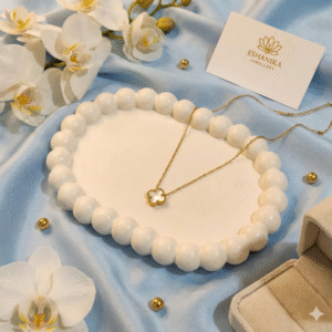 Stainless Steel Gold Plated set of White Anti Tarnish Clover Pendent chain For Girls And Women