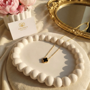 Stainless Steel Gold Plated set of black Anti Tarnish Clover Pendent chain For Girls And Women