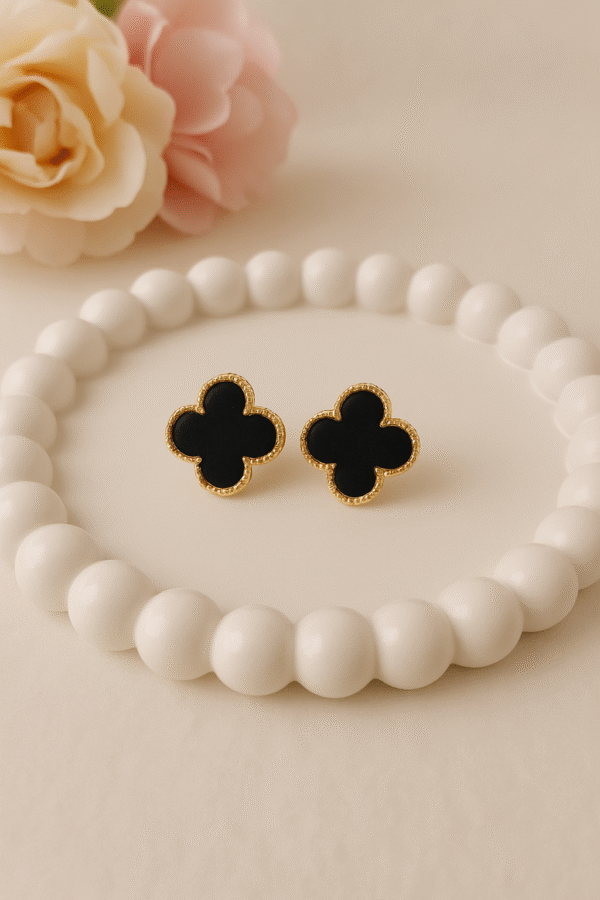 Anti Tarnish Black Clover earrings