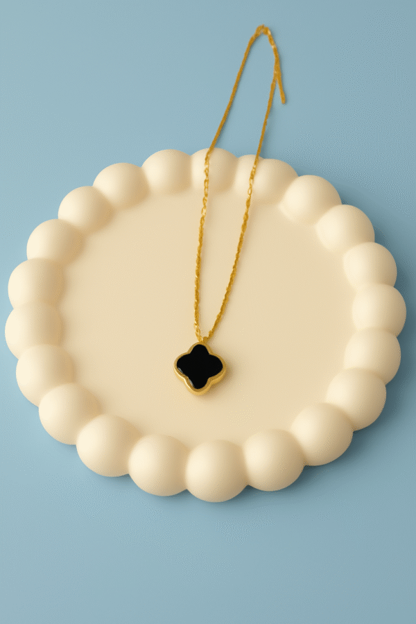 Stainless Steel Gold Plated set of black Anti Tarnish Clover Pendent chain For Girls And Women - Image 3