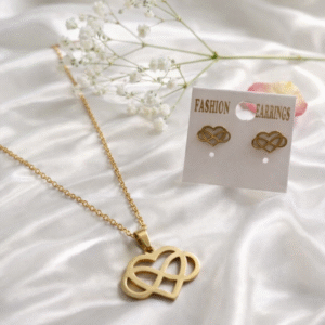 Stainless Steel Gold Plated Set of Anti Tarnish Heart And Infinite Pendent chain With Earrring For Girls And Women