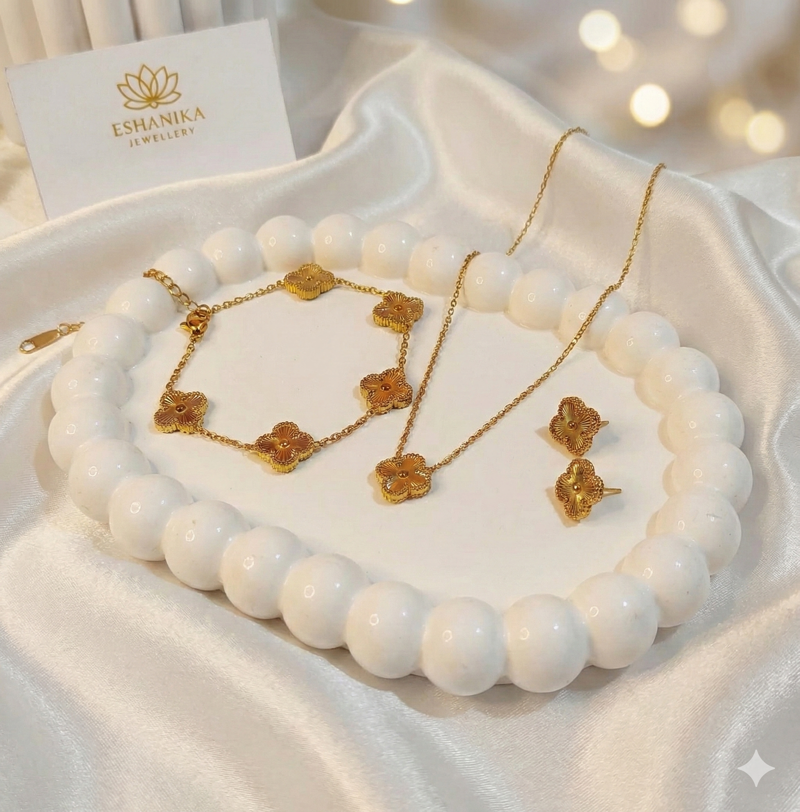 Stainless Steel Gold Plated set of Golden Anti Tarnish Clover Jewellery set or Women And Women - Image 3