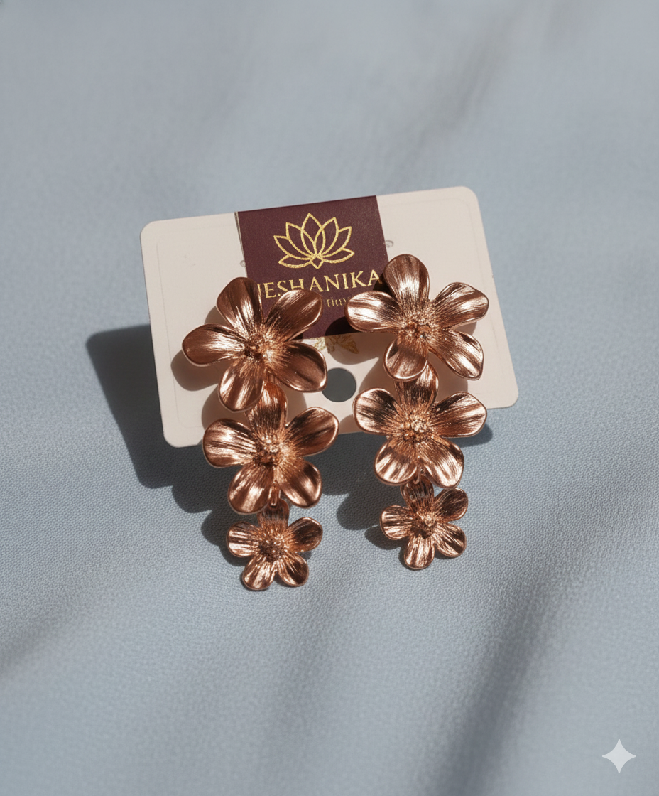 Stunning Rose Gold plated 3 layer flower Earrings