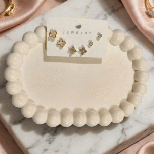 Clover and White stone mini Earrings set of 3