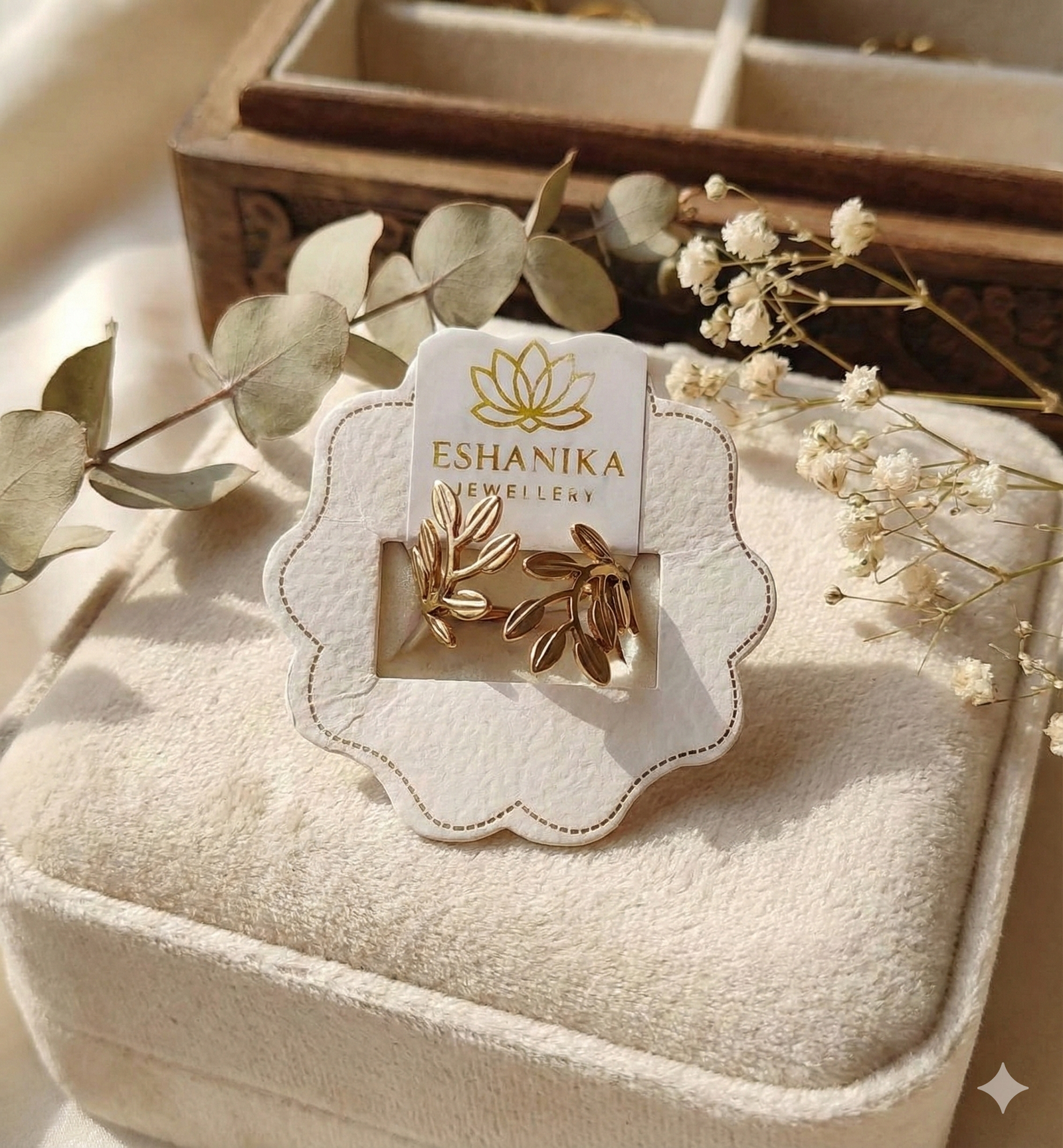 Gold Plated Anti Tarnish Stainless Steel Leaf Themed Adjustable Finger ring - Image 2