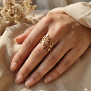 Gold Plated Anti Tarnish Stainless Steel Leaf Themed Adjustable Finger ring