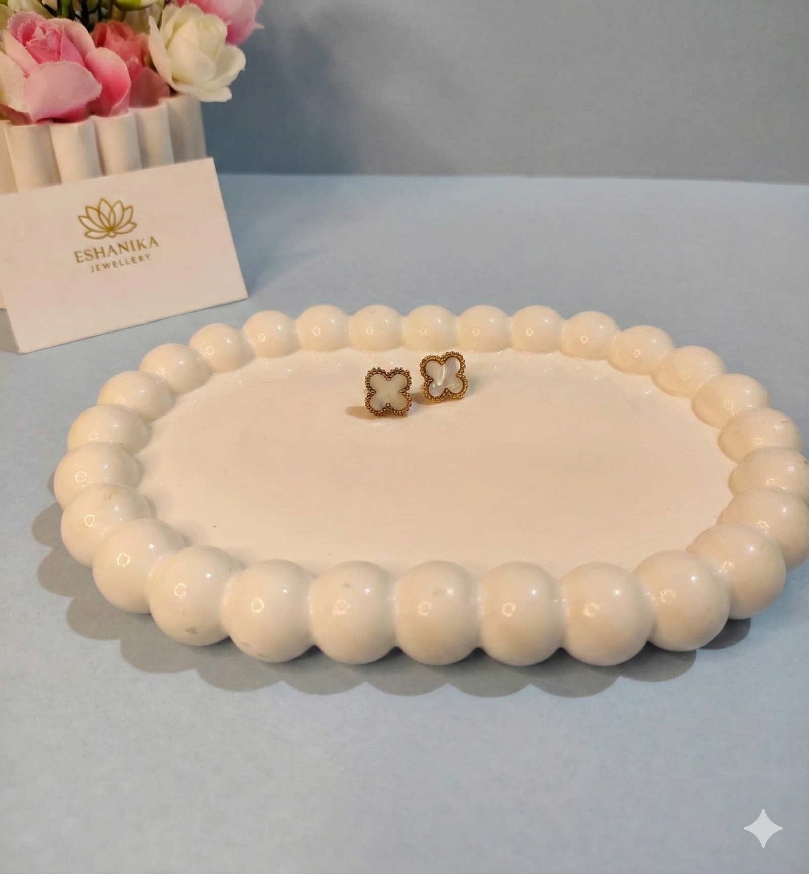 Anti Tarnish White Clover earrings - Image 2