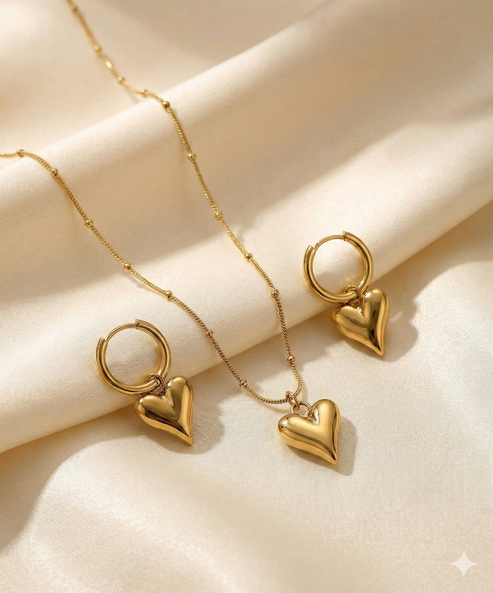 Anti Tarnish Heart Themed Pendent Chain With Earrings18k gold plated for Women