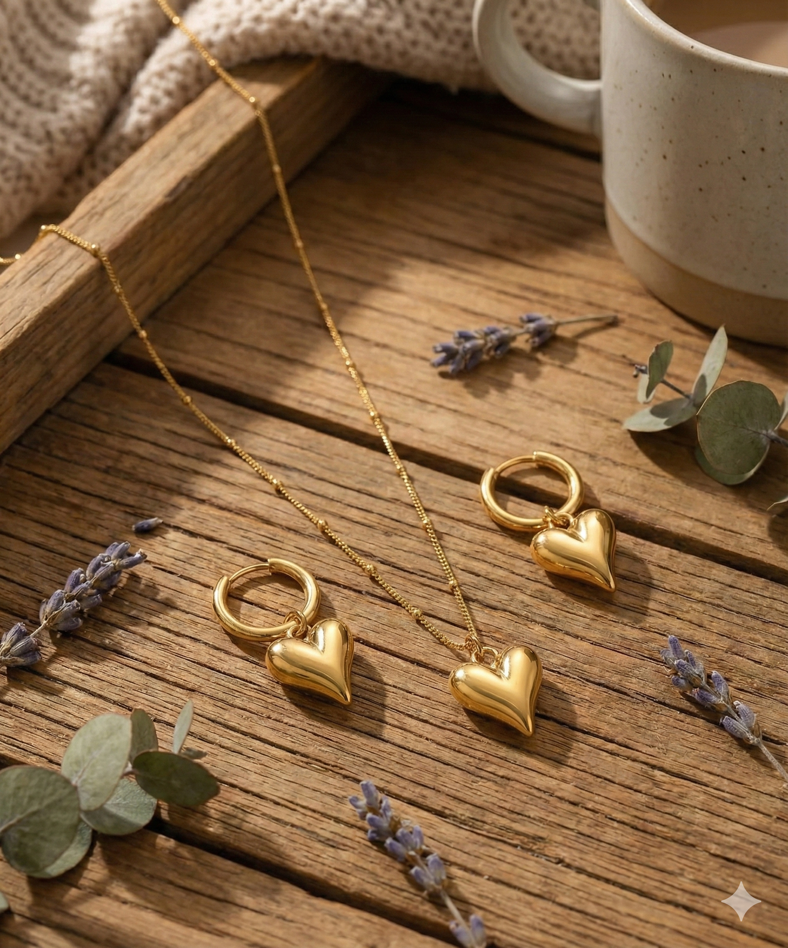 Anti Tarnish Heart Themed Pendent Chain With Earrings18k gold plated for Women - Image 3