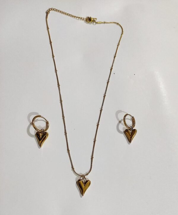 Anti Tarnish Heart Themed Pendent Chain With Earrings18k gold plated for Women - Image 3