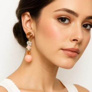 Korean peach crystal earrings
