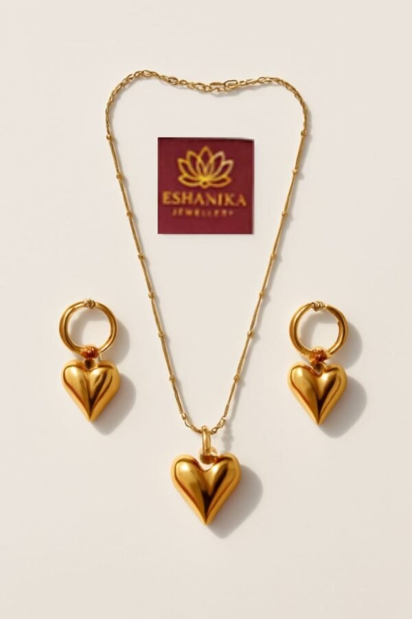 Anti Tarnish Heart Themed Pendent Chain With Earrings18k gold plated for Women - Image 4