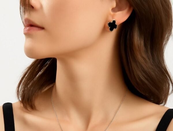 Anti Tarnish Black Clover earrings - Image 2