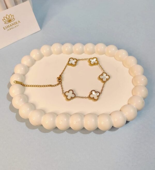 Stainless Steel Gold Plated White Clover Anti Tarnish Bracelet - Image 2