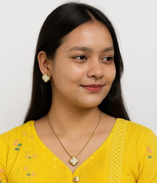 Stainless Steel Gold Plated set of White Anti Tarnish Clover Pendent chain For Girls And Women - Image 2