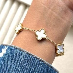 Stainless Steel Gold Plated White Clover Anti Tarnish Bracelet