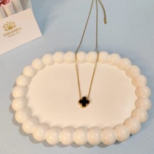 Stainless Steel Gold Plated set of black Anti Tarnish Clover Pendent chain For Girls And Women