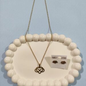 Stainless Steel Gold Plated Set of Anti Tarnish Heart And Infinite Pendent chain With Earrring For Girls And Women