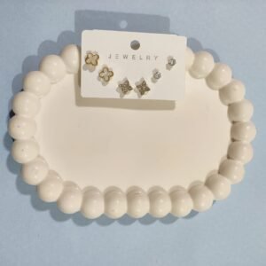Clover and White stone mini Earrings set of 3