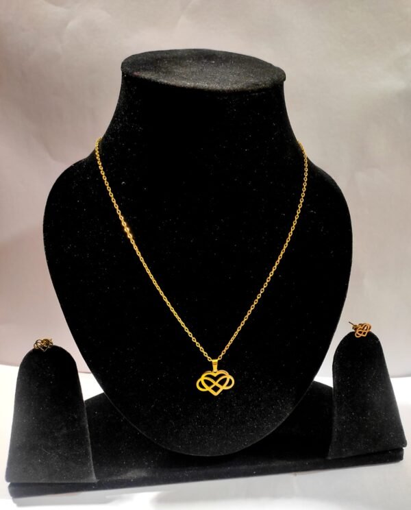 Stainless Steel Gold Plated Set of Anti Tarnish Heart And Infinite Pendent chain With Earrring For Girls And Women - Image 2