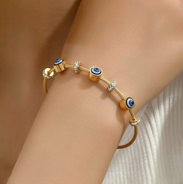 Stainless Steel Gold Plated Evil Eye Anti Tarnish Nail Bracelet For Women - Image 2