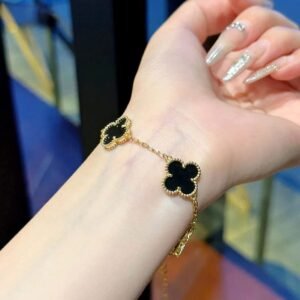 Stainless Steel Gold Plated Black Clover Anti Tarnish Bracelet