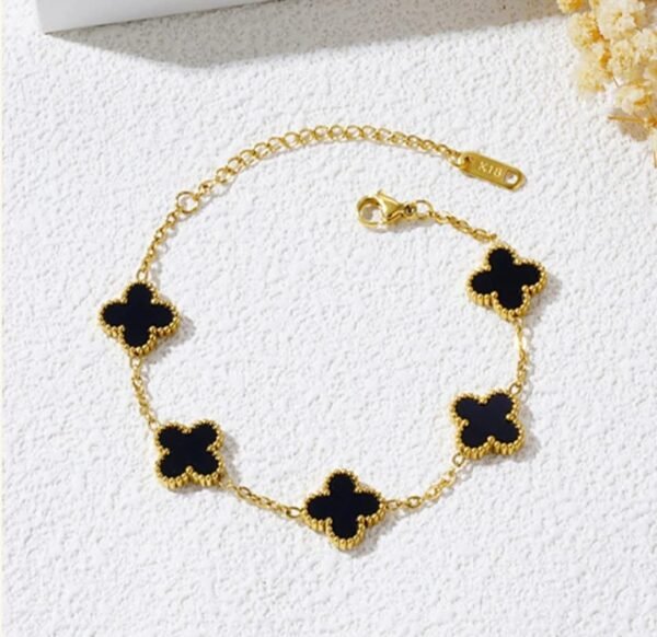 Stainless Steel Gold Plated Black Clover Anti Tarnish Bracelet - Image 3