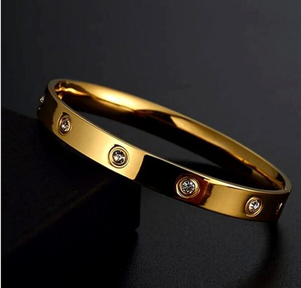 Stainless Steel Contemparary Gold Plated Love AD Anti Tarnish Bracelet kada for Women - Image 2