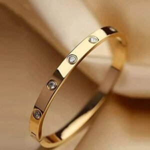 Stainless Steel Contemparary Gold Plated Love AD Anti Tarnish Bracelet kada for Women