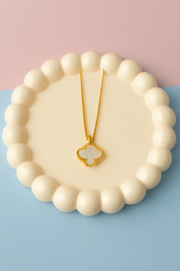 Stainless Steel Gold Plated set of White Anti Tarnish Clover Pendent chain For Girls And Women - Image 3