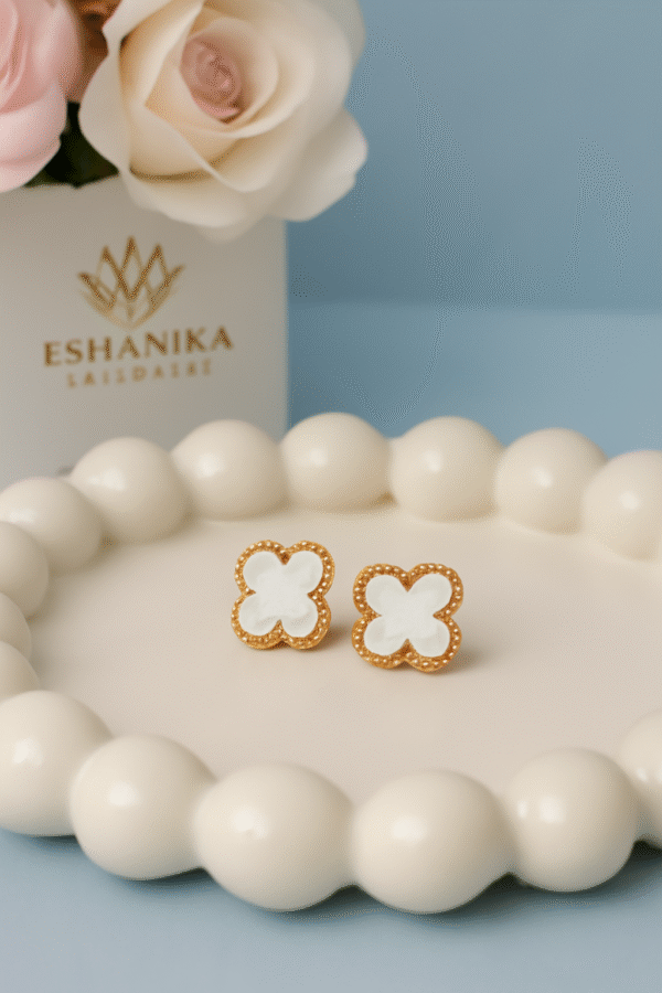 Anti Tarnish White Clover earrings