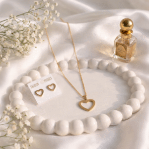 Stainless Steel Gold Plated set of Anti Tarnish Heart Shape Pendent chain With Earrring For Girls And Women