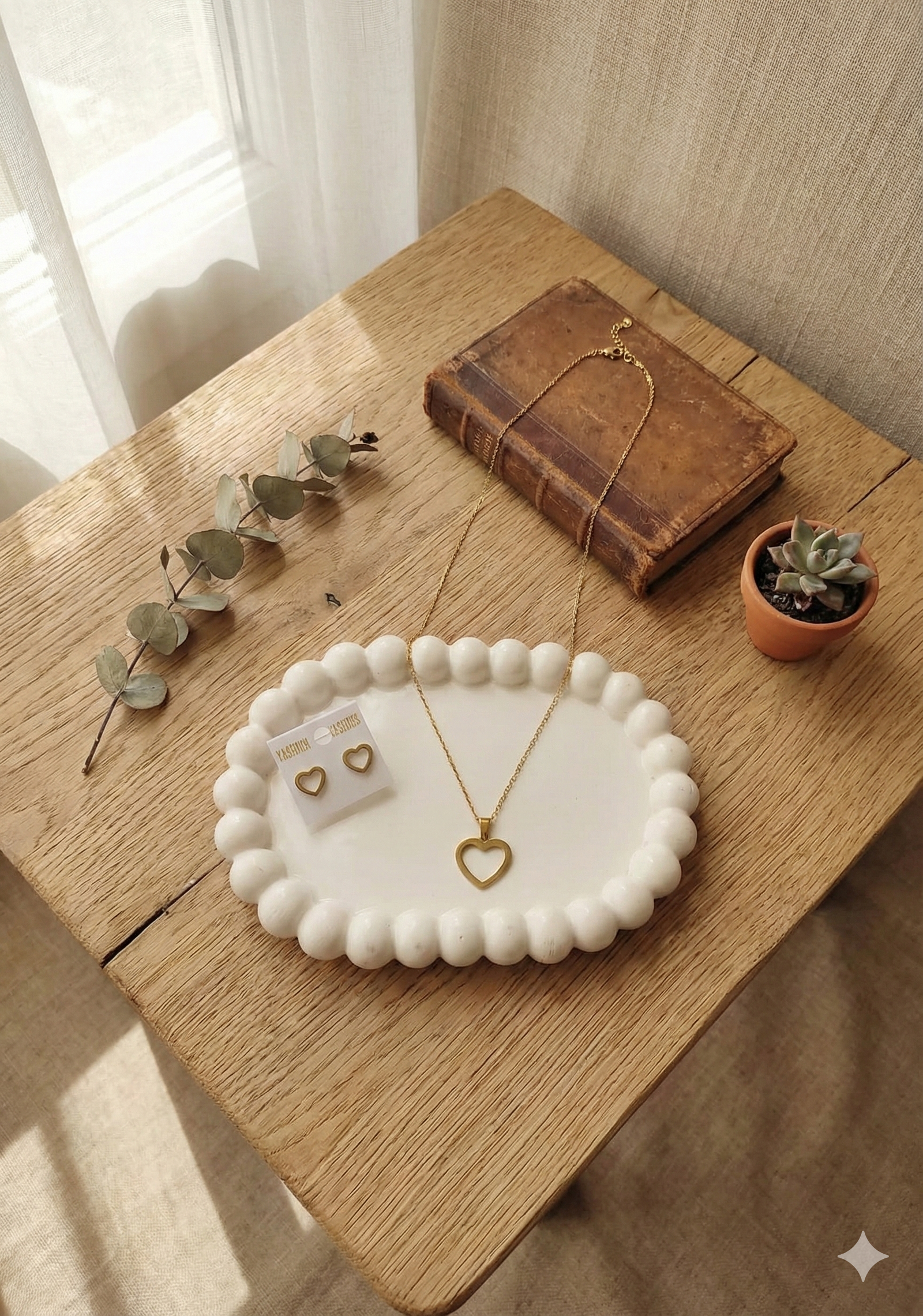 Stainless Steel Gold Plated set of Anti Tarnish Heart Shape Pendent chain With Earrring For Girls And Women - Image 2