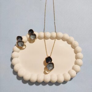 Anti Tarnish Grey Black and White Pendent Chain With Earrings18k gold plated for Women