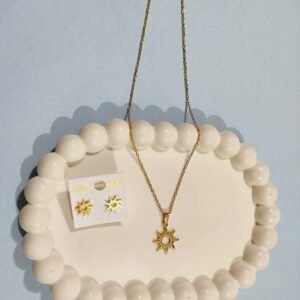Stainless Steel Gold Plated set of Anti Tarnish Sun Shape Pendent chain With Earrring For Girls And Women
