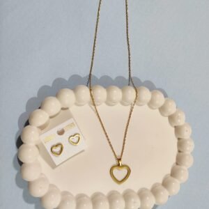 Stainless Steel Gold Plated set of Anti Tarnish Heart Shape Pendent chain With Earrring For Girls And Women