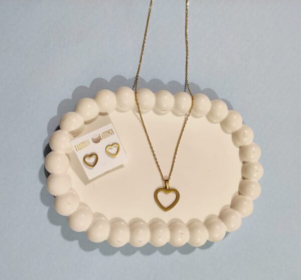 Stainless Steel Gold Plated set of Anti Tarnish Heart Shape Pendent chain With Earrring For Girls And Women - Image 2