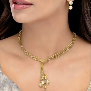 Anti Tarnish Gold Plated Crystal Necklace Set With Earrings