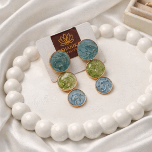 Handcrafted Dual-Tone Resin Statement Earrings | Elegant Green & Blue Marble Finish